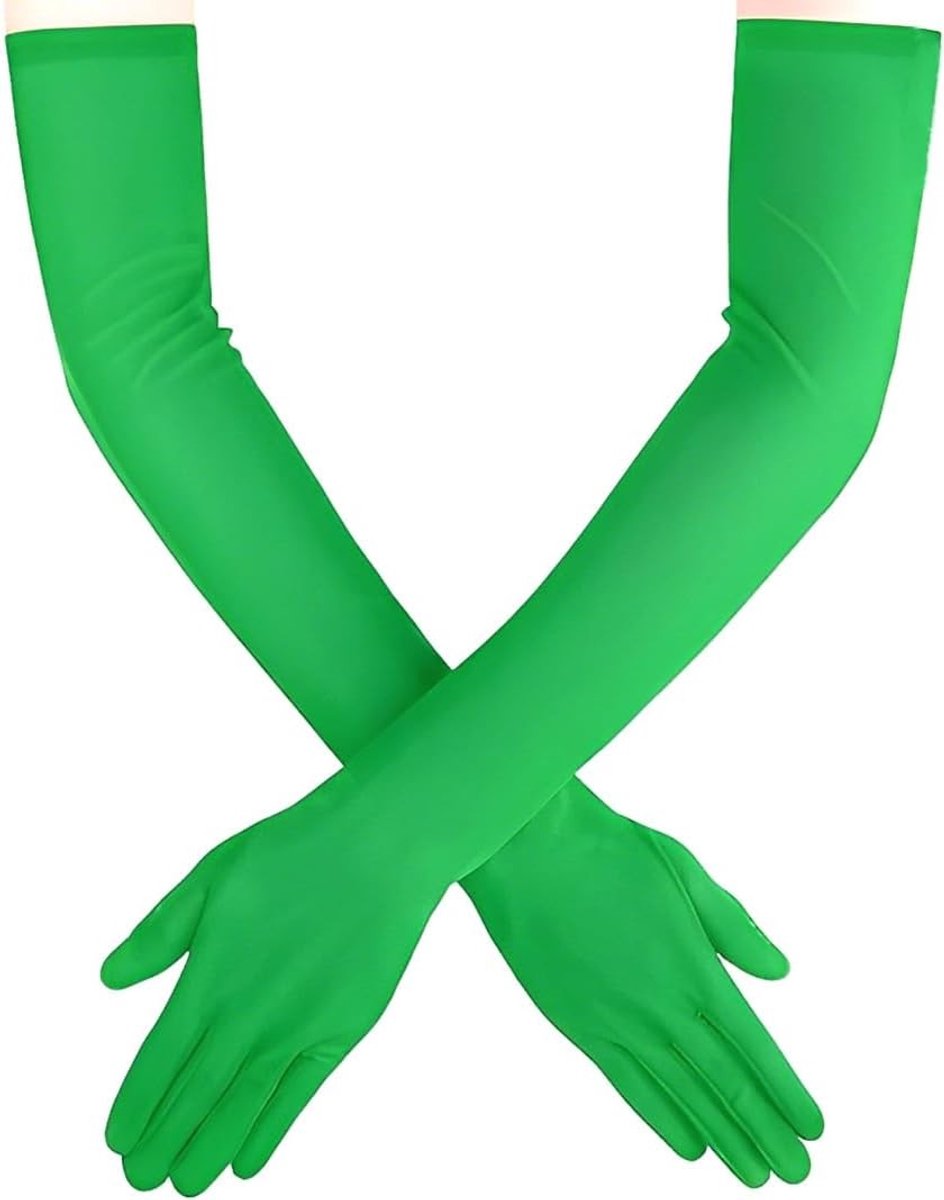 Lange satijnen handschoenen voor dames in vintage stijl, elegant voor bruiloften, carnaval en kostuumfeesten, kleur groen