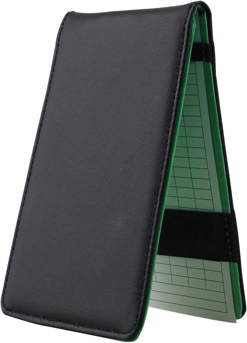 Luxe PU leren golf scorekaart houder met 2 scorekaarten, potlood en polsband in modern design
