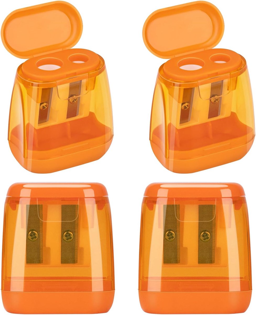 Puntenslijpers met dubbele gaten en deksel, potloodslijper voor dikke en dunne potloden, puntenslijper met houder voor kinderen, school, kantoor (oranje)