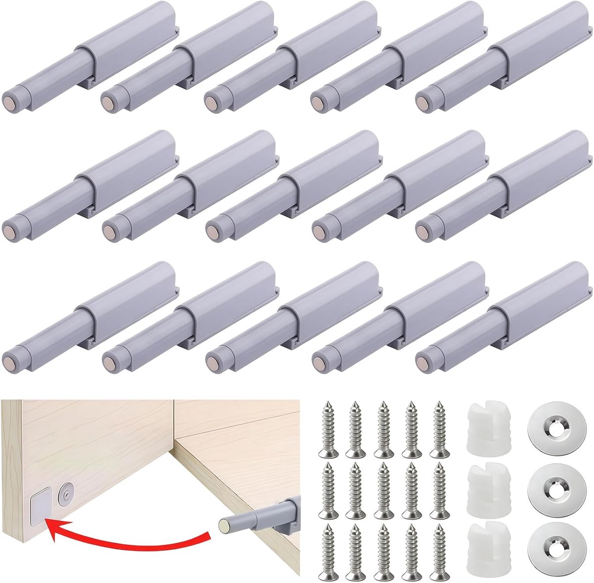 push-to-open deuropener, 15 stuks, kastdeuropener, tip-on, kunststof, drukdeuropener, kast, push-to-open, kastdeur, demper voor deuren, beslag en meubels