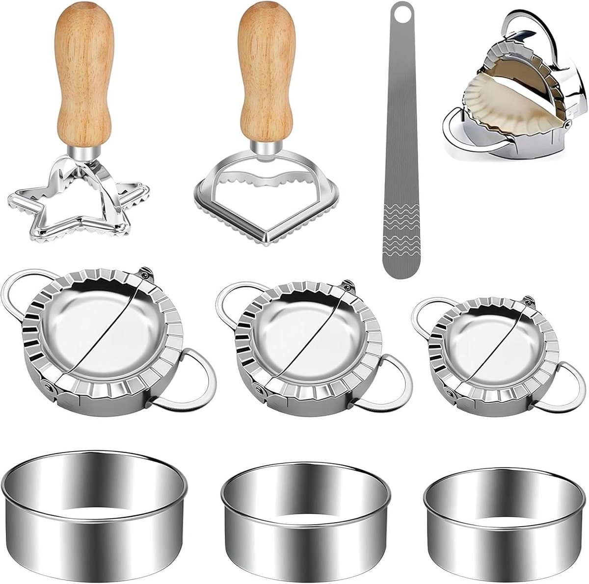 9-delige ravioli-vormerset van roestvrij staal - inclusief deegsnijder voor ravioli, dumplingmaker, maultaschen-vorm, tortellini-empanada-knoedel-gyoza-vorm