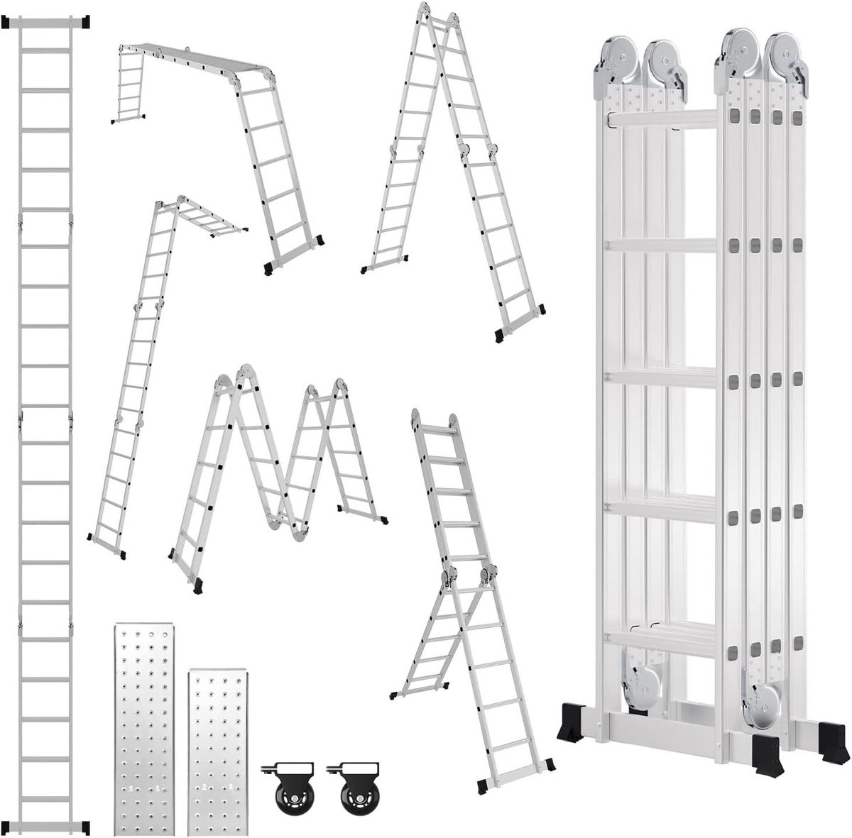 Multifunctionele Ladder - Vouwladder Werkplatform - Huishoudelijk Werk - 7-in-1 Configuratie - 582 cm - Zilver
