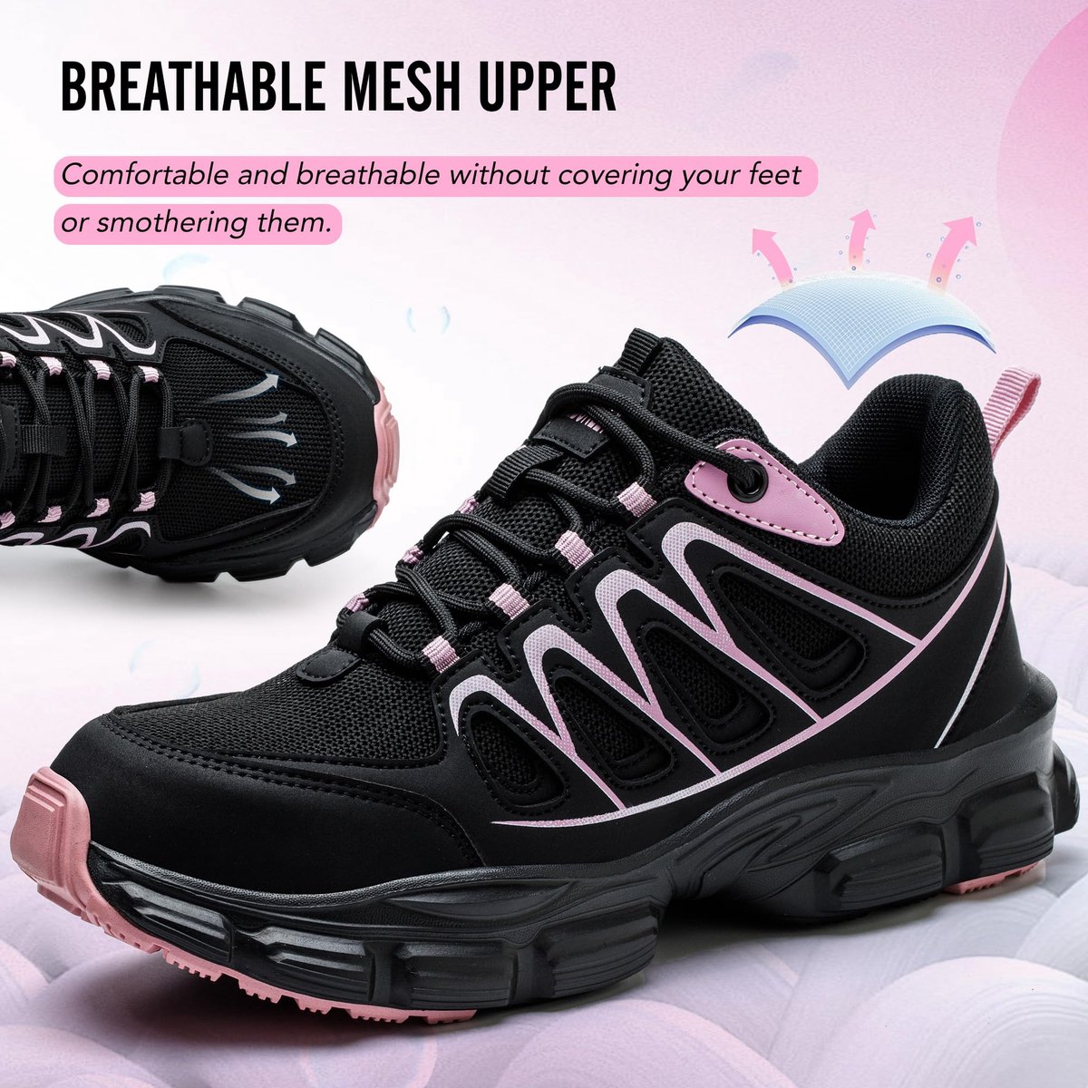 Werkschoenen Dames Lichtgewicht Veiligheidsschoenen Stalen Neus Ademende Beschermende Sneakers EU37 - ShopVlot