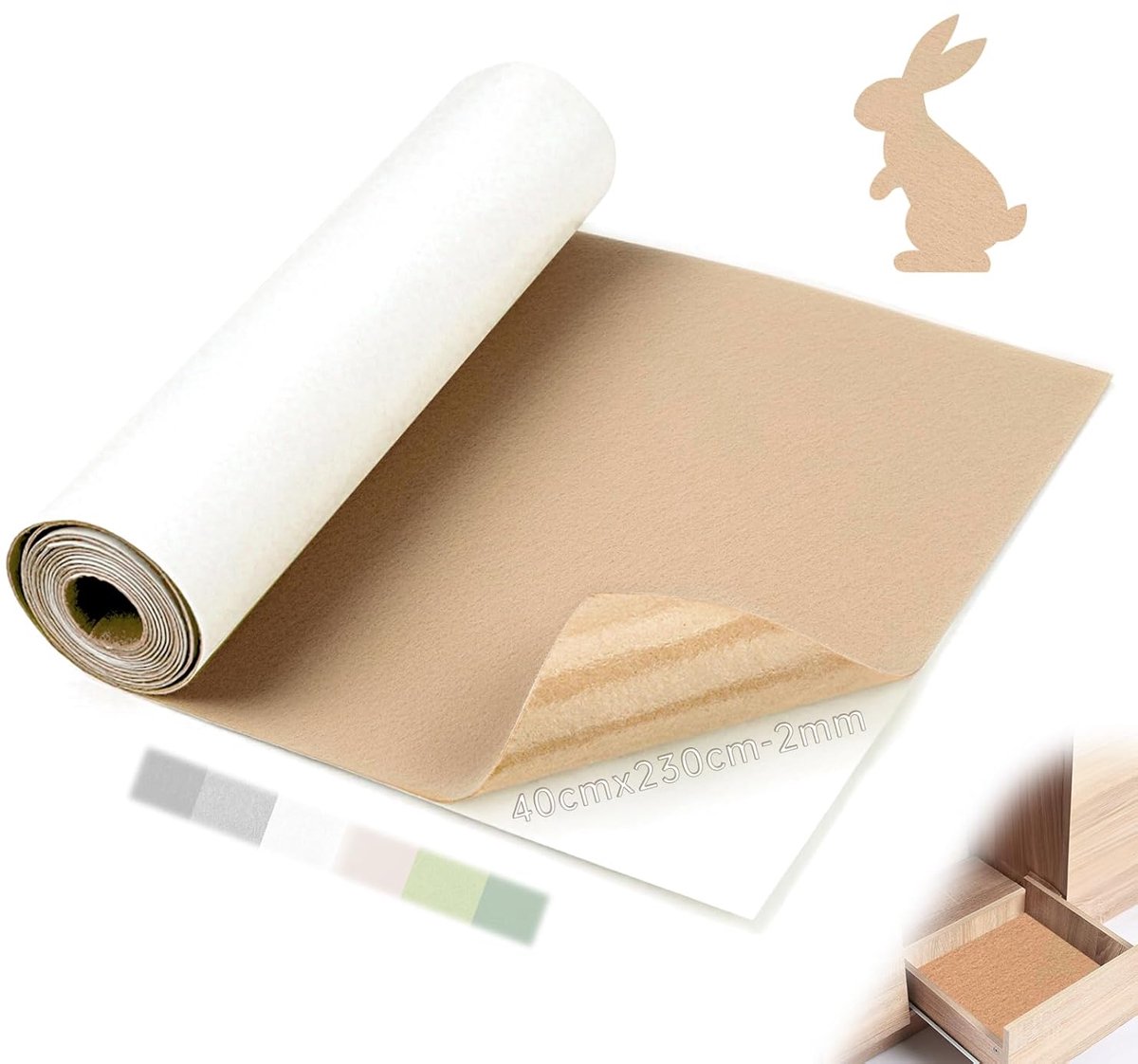 Zelfklevend vilt, 2 mm, zelfklevend, 230 x 40 cm, vilt, beige, vilt, rekbaar, voor bestelwagens, geschenkdozen, wandbekleding, boxvoering, doe-het-zelf, stoelvoet, fotokader