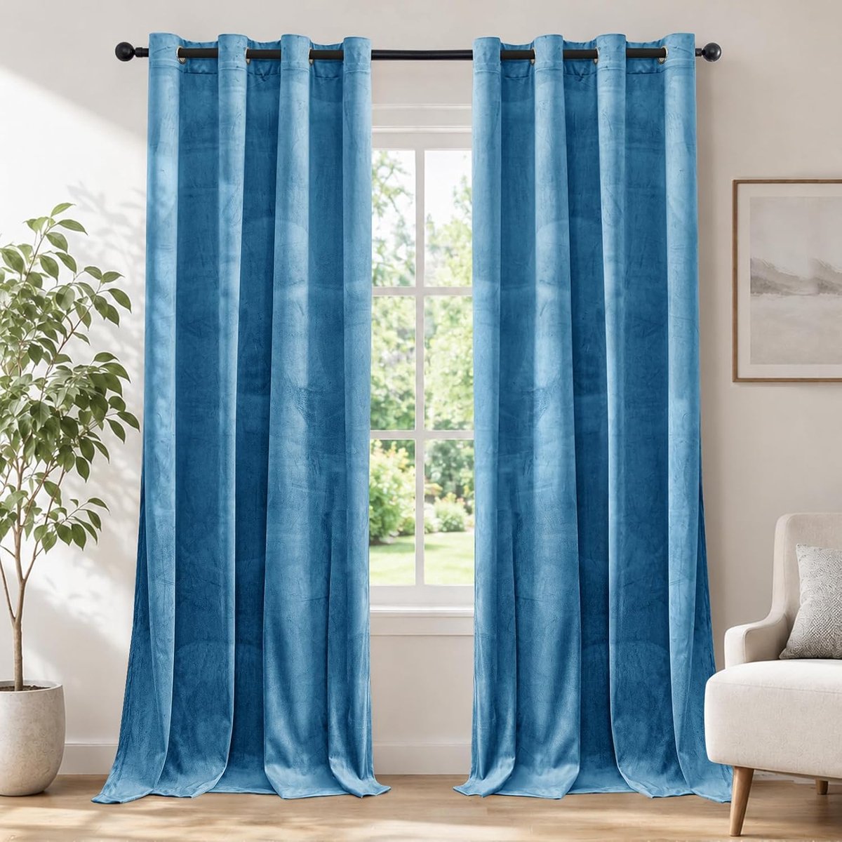 Fluwelen Gordijnen Kant En Klaar Set Van 2, 140x260cm, Gordijnen Verduisterend Met Ringen, Thermische Gordijn, Verduisteringsgordijn, Thermogordijnen Voor Slaapkamer Woonkamer, Blauw