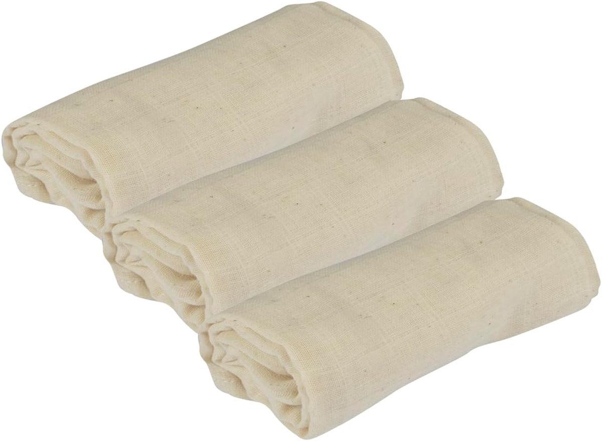3 stuks 100% biologisch katoen 60 x 60 cm effen beige natuur
