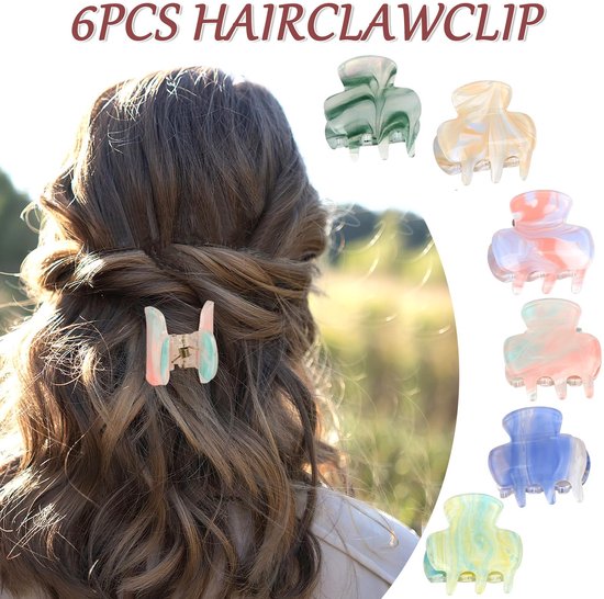 Haarklemmen, 6 stuks, kleine haarspelden voor dames, gemiddeld en dun haar, antislip klauw, haarspelden, schildpad-celluloseacetaat, haarklemmen voor vrouwen en meisjes — afbeelding 3
