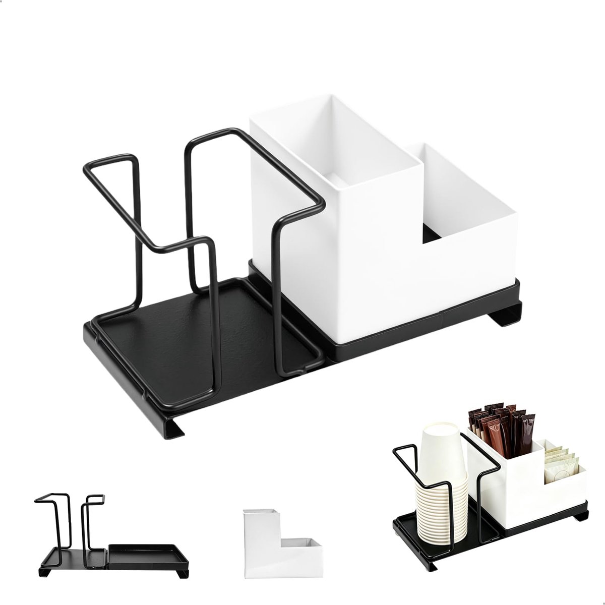 Bekerorganizer, koffiestation met uitneembare vakken, theebox met antislip siliconen pads, koffiezetapparaat, koffiecorrels, voor kantoor, thuis, keuken, bar