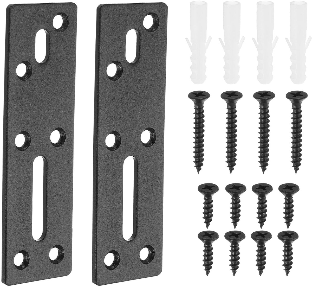 Rechte stalen platte plaat, 2 stuks, 117 x 35 mm, zware Mendingplaat met gaten, metalen versterkingsmontageplaat met schroeven voor reparatieframe, Gazebo (zwart)