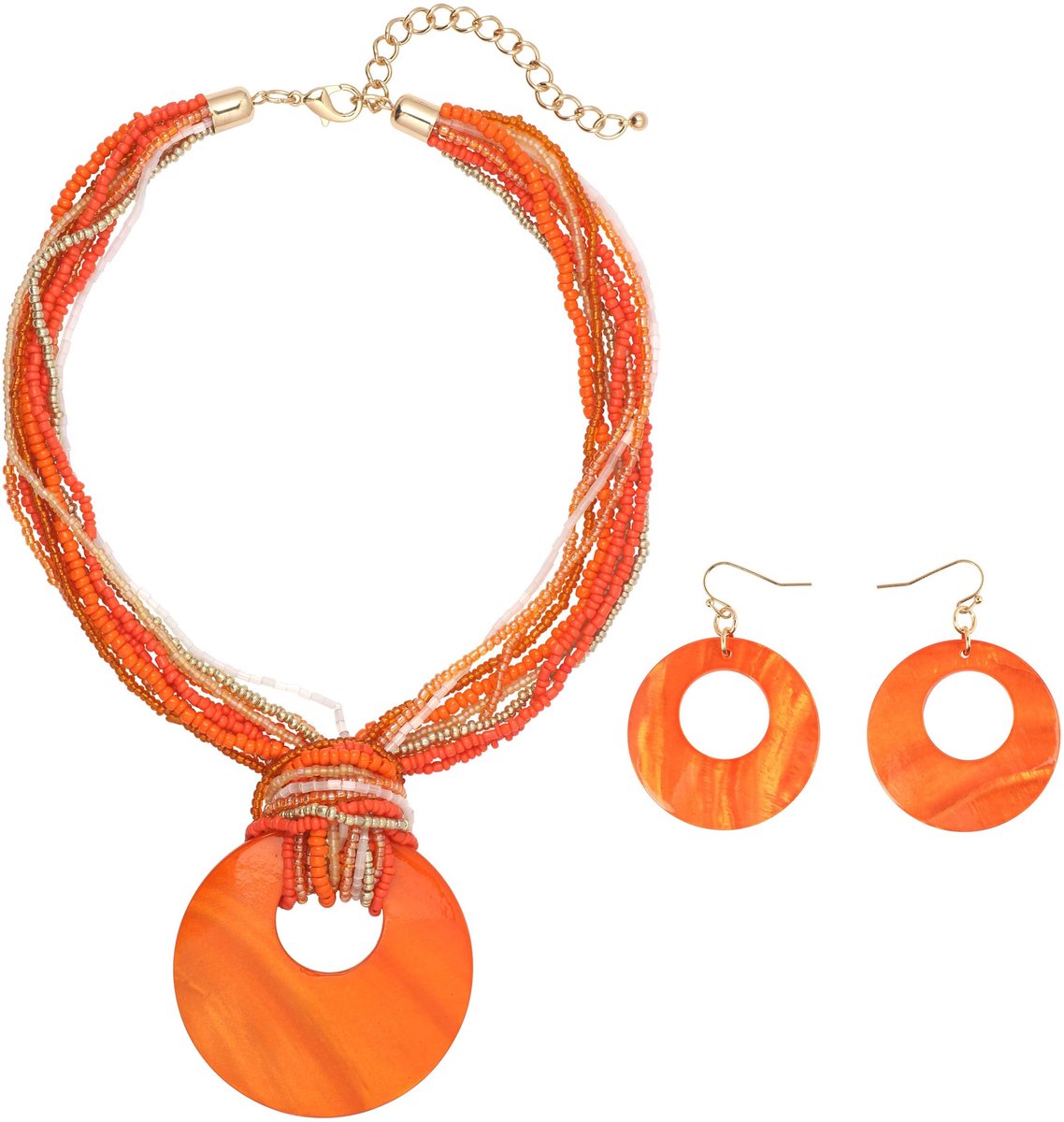 Kleurrijke parelketting met cirkelvormige hanger voor dames, 17 inches, Glas, Zonder stenen