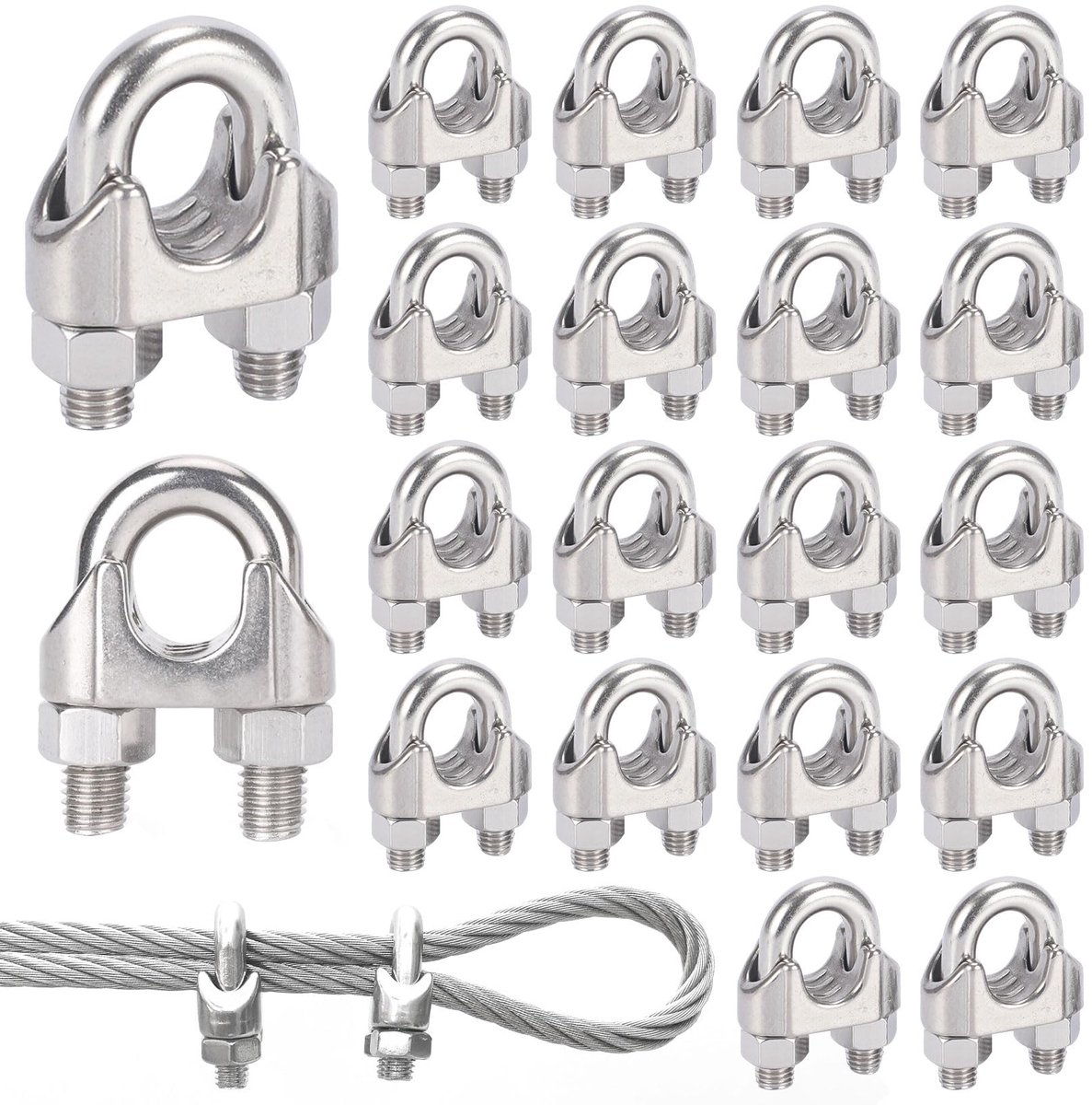 20 stuks staalkabelklemmen 3 mm, roestvrijstalen kabelklem voor staalkabel, staaldraad vast, geschikt voor Ø 3 mm draad (M3)