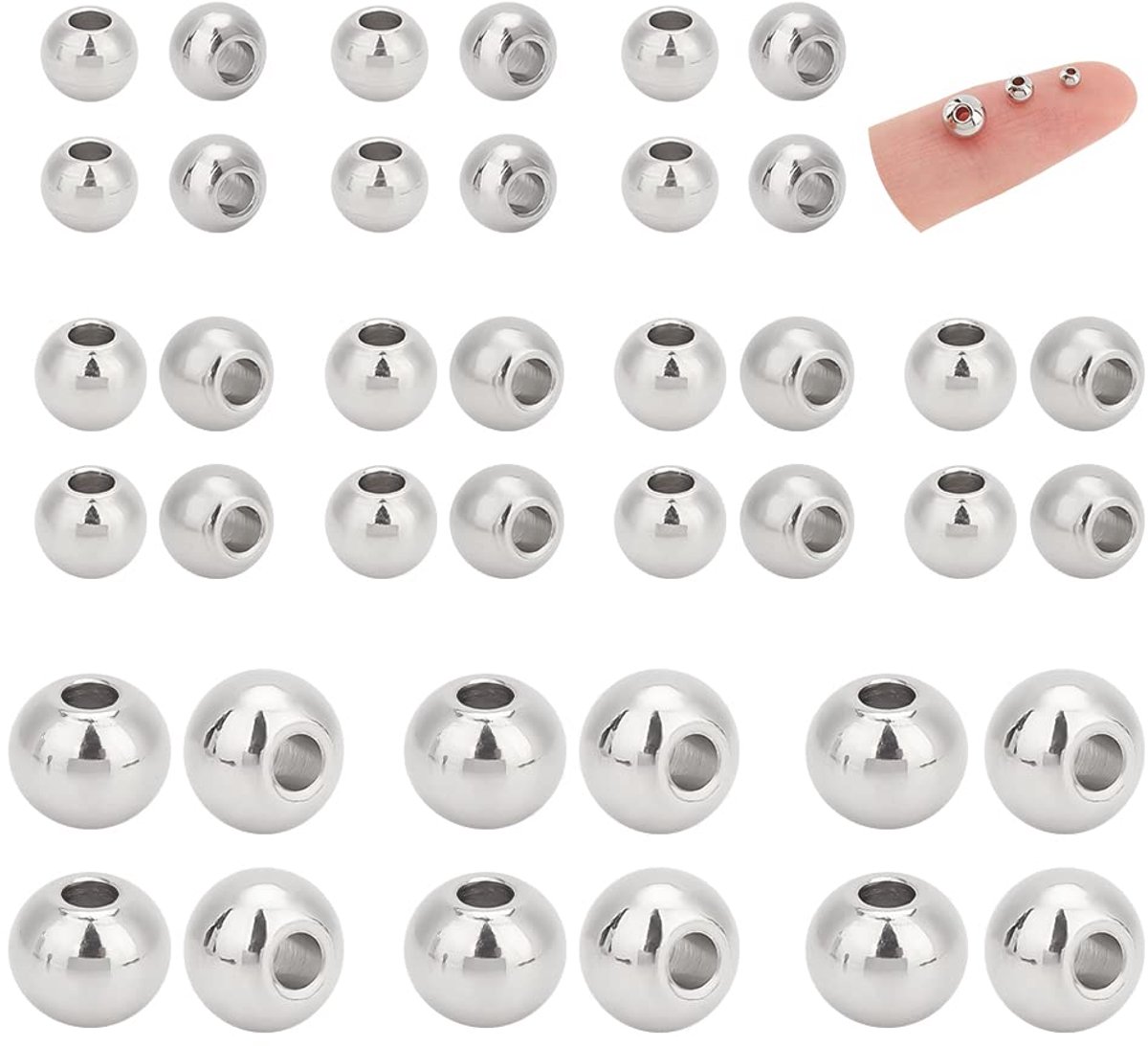 ongeveer 150 stks 3 Maten 1.2/1.5/2mm Ronde Spacer Kralen 3/4/6mm Diameter Kralen Spacers Ball Metalen Kralen Spacers Roestvrij Staal Kralen Glad Kralen voor Sieraden maken bevindingen