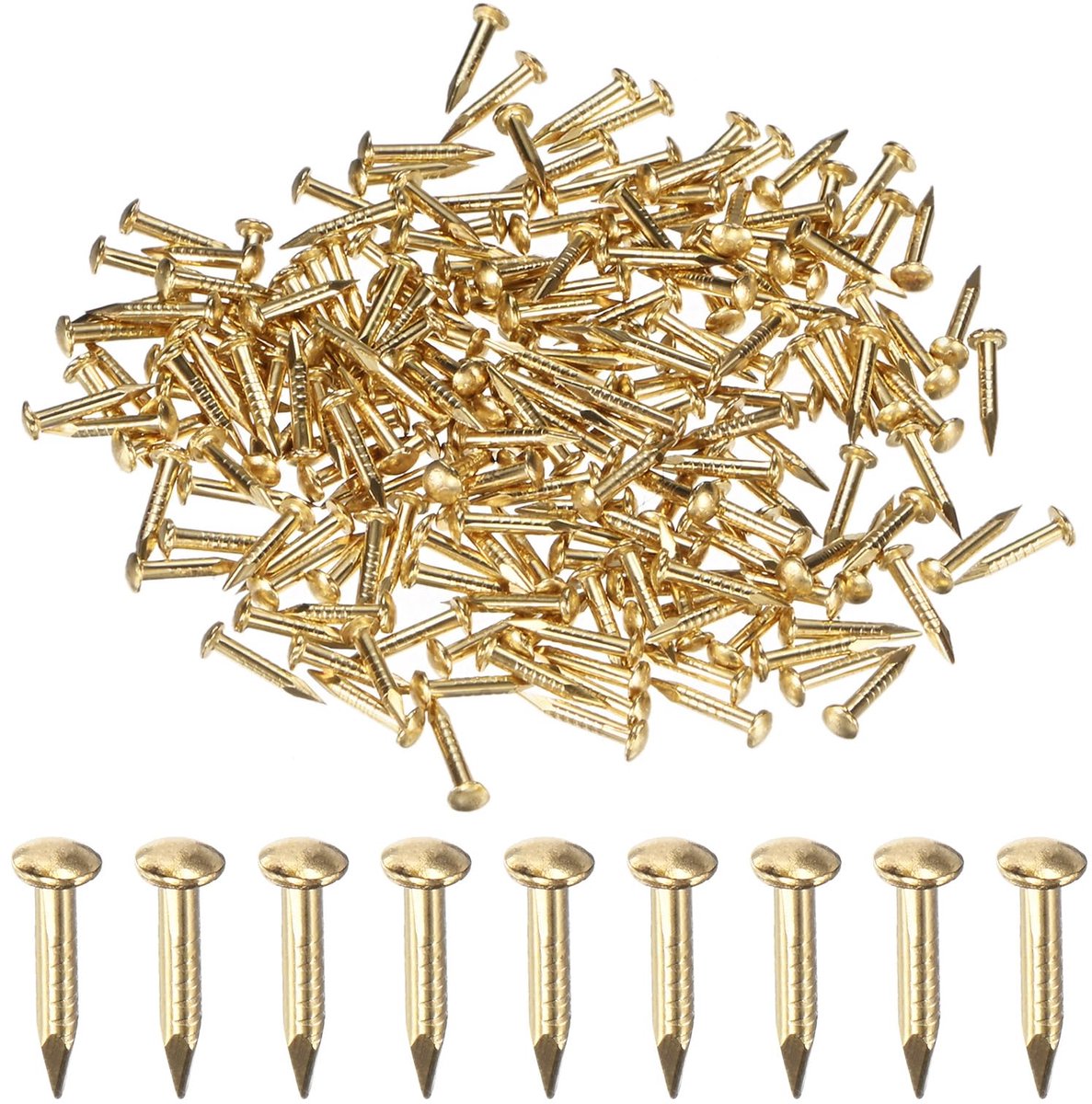 METERXITY Set van 200 kleine nagels, 1,2 mm x 8 mm messing, precisie-MIni nagels, hardware, ronde kop voor houten/doe-het-zelf ambachten decoratief/huishoudelijke accessoires/foto opknoping