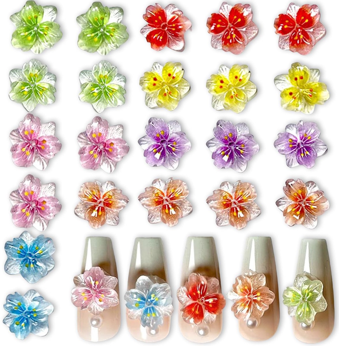 80 stuks 3D bloem nagel charms, nageldesign accessoires, glitterstenen, kleurrijke bloemen decoratie, nagel steentjes, bloemen nagels, geschikt voor nagelkunst en Y2K stijl
