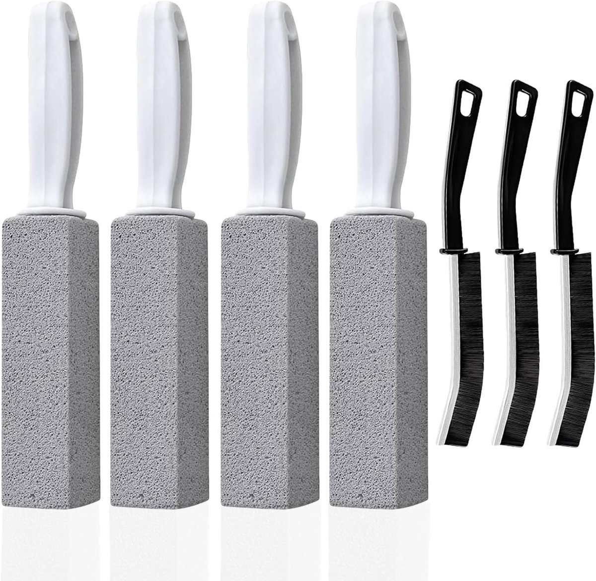 Puimsteen-puimsteenset voor toilet, 7 stuks (4 puimstenen + 3 borstels) voor het verwijderen van kalk en korstvorming in toilet, badkamer, keuken, tegels en barbecues, dieptereiniging en
