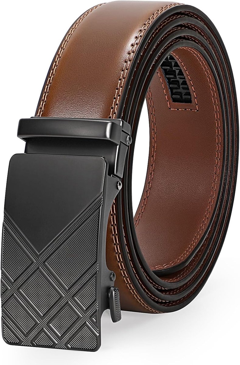 Leren herenriem, glijdende ratel, leren riem voor mannen, pak met automatische gesp, 3,5 cm breed