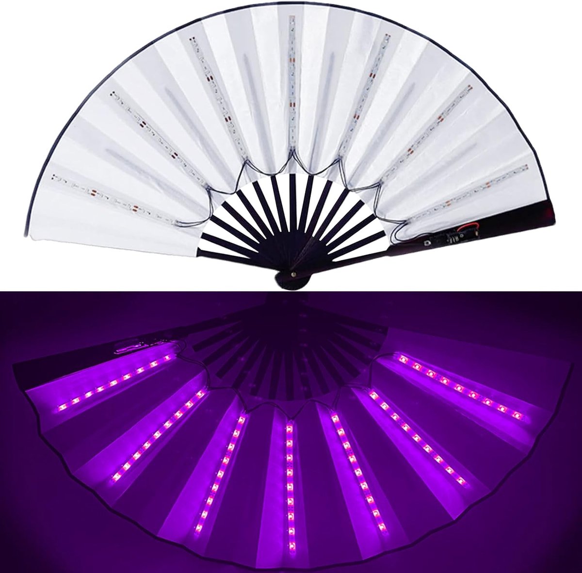 Waaier met ledlicht, opvouwbare led-ventilator, werkt op batterijen, handwaaier voor heren en dames, voor feestjes, discotheken, muziekconcerten, festivals