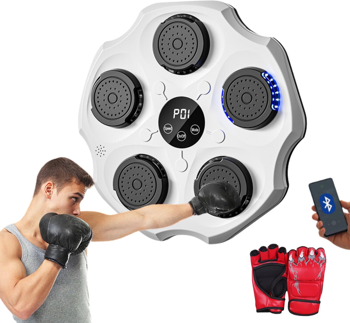 Muziek Boksmachine - Bokstrainer Wand - Interactieve Training - LED Ritme Verlichting - 43x43x5 cm - Zwart