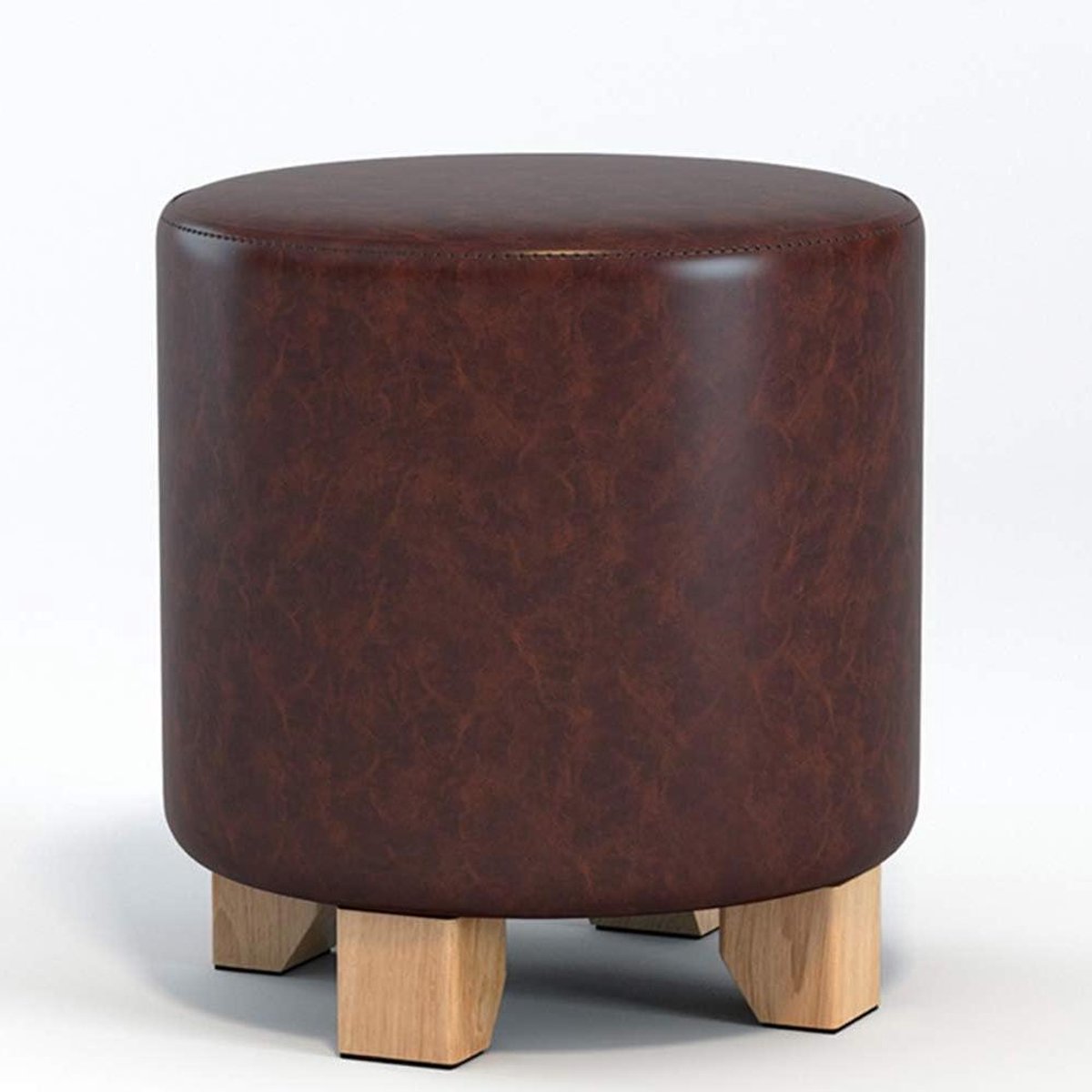 Houten Poef - Ottomaanse Kruk Voetenbank - Ontspannen Zitten - Zachte Spons Vulling - 29x29x30cm - Bruin