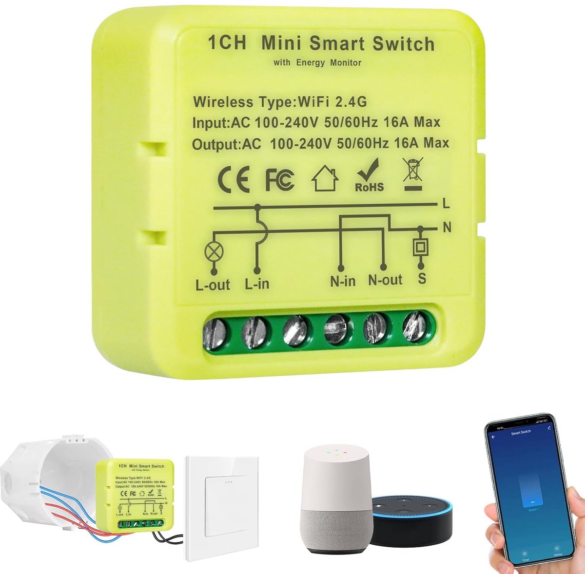 Smart Life Light Switch, 16A, WiFi and Bluetooth Control, Compatible with Alexa and Google Home, Voice Control - ShopVlot