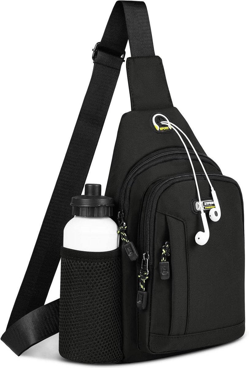 HOTUT Kleine Borsttas, Lichtgewicht Slingrugzak voor Mannen en Vrouwen, Slingcrossbodyrugzak met Zijvak van Mesh voor - ShopVlot