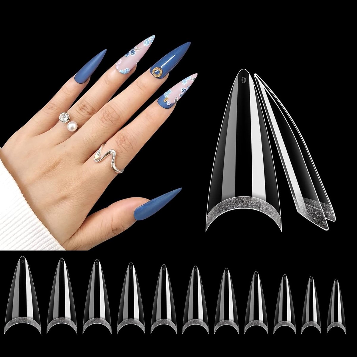550 stuks transparante nageltips, vierkant, taps toelopend, ABS-materiaal, valse nagels, 11 maten, elk 50 stuks, professionele nagelverlengingsset