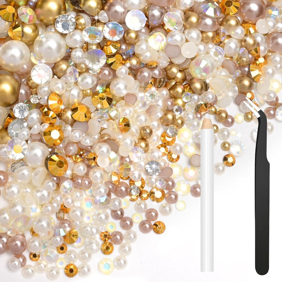 80g Mix Flatback Parels Champagne Gouden Steentjes voor Kleding Halve Ronde Parels Edelstenen Steentjes voor Ambachten Gezicht Nail Art Flessen Tumblers Schoenen Gift DIY Bedazzling (Maat 2mm