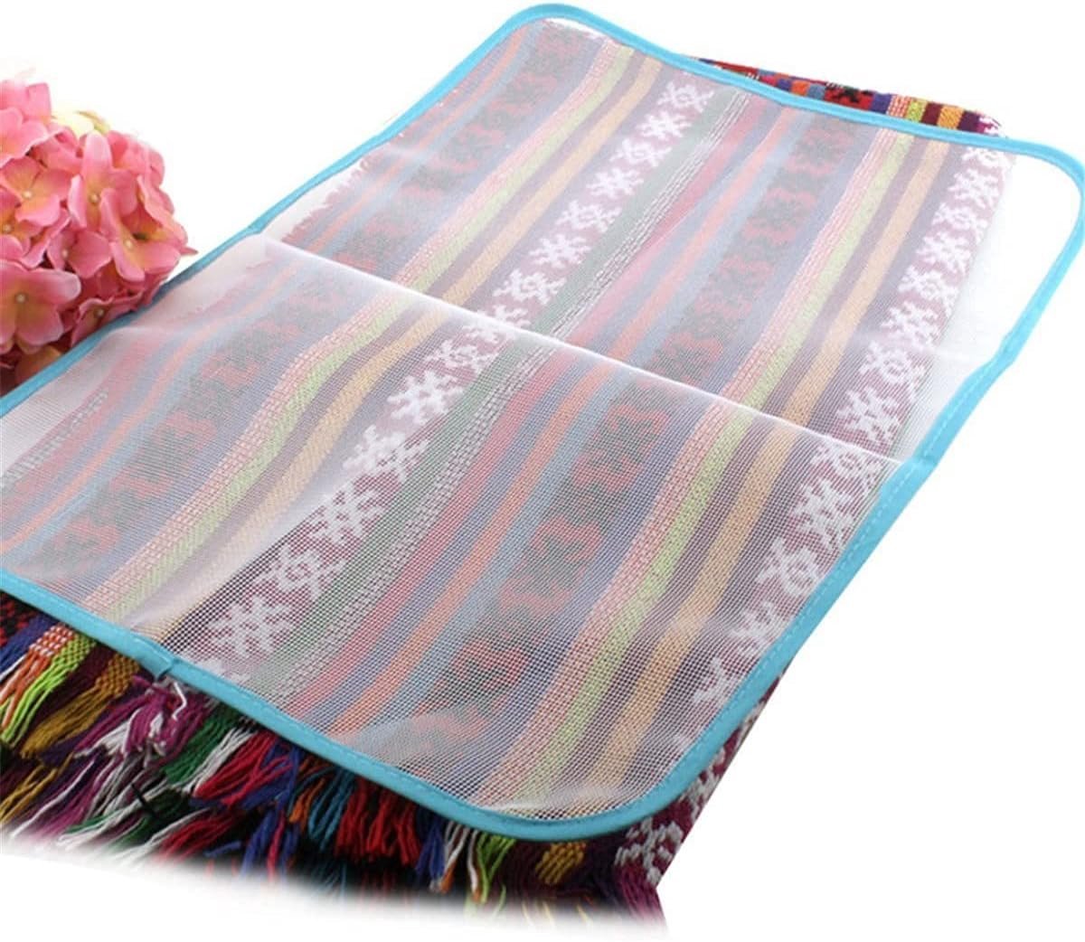 Set van 4 stuks transparante geperforeerde strijkbeschermdoeken met blauwe afboording, hittebestendig strijknet om kleding tegen schade, glans en drukplekken te beschermen tijdens strijken