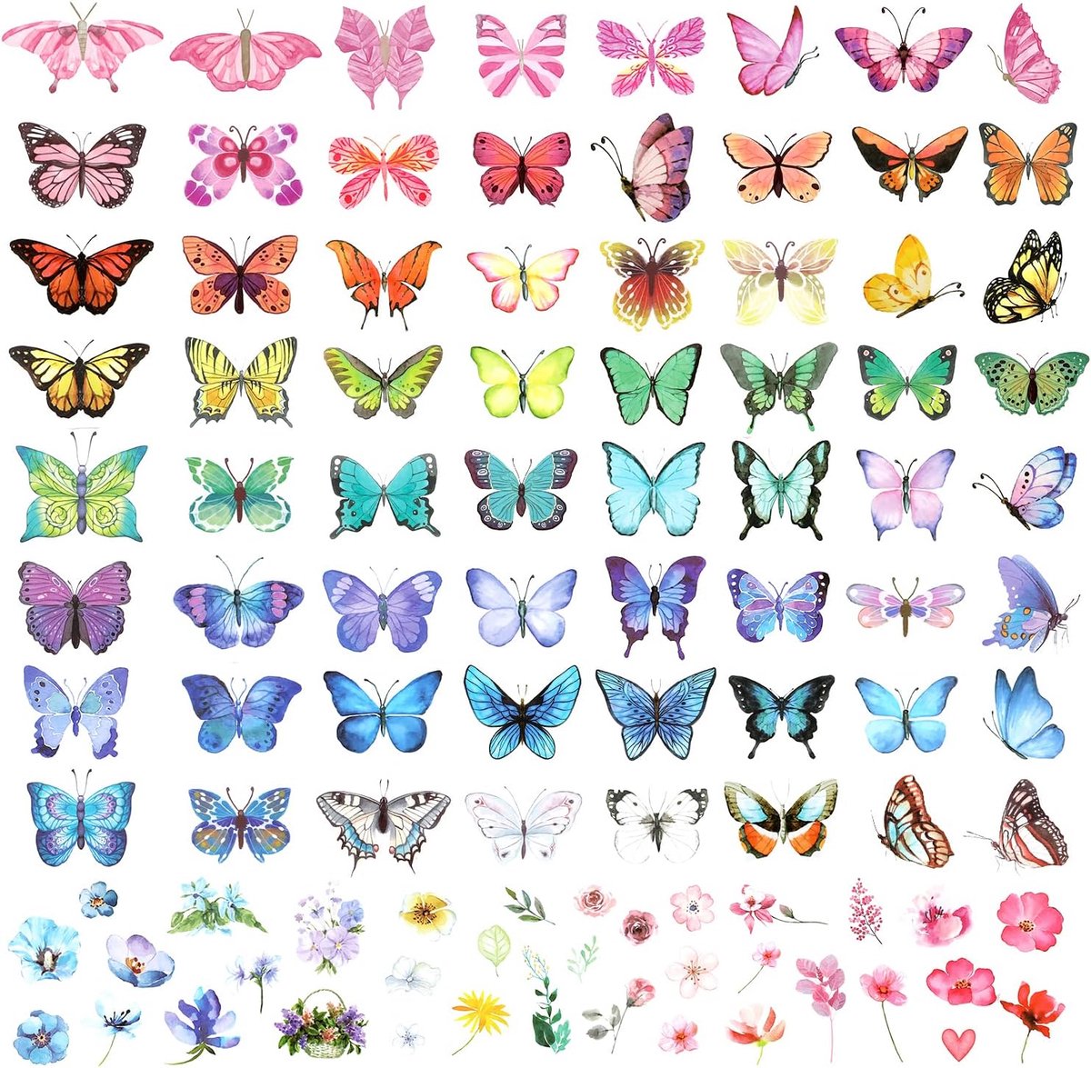 Tijdelijke Tatoeages, Kleurrijke Kleine Vlinder Bloemen Tattoo Stickers Waterdicht Vlinder Tattoo Stickers voor Volwassenen Kinderen Gezicht Lichaam Verjaardagsfeestje Carnaval