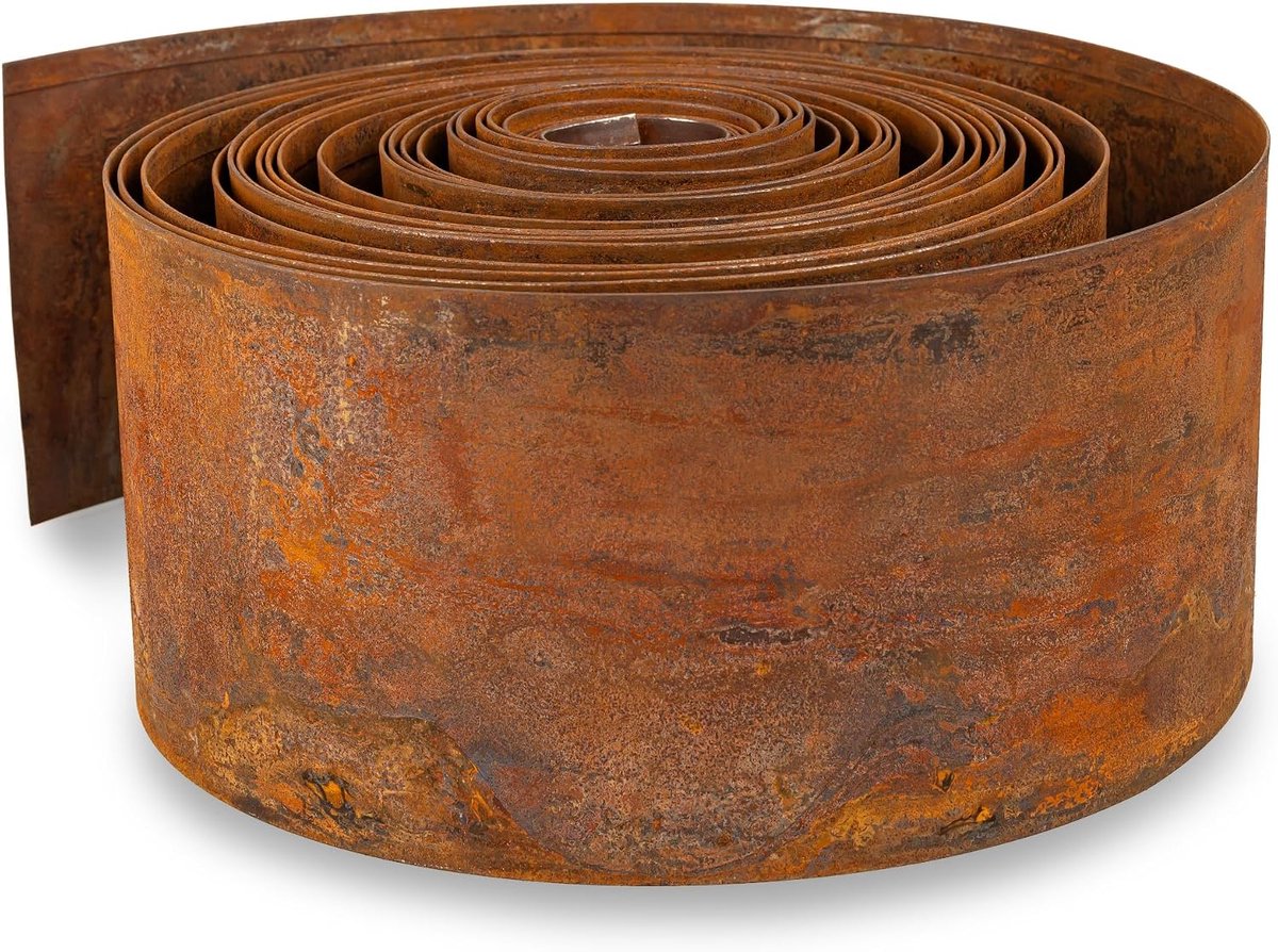 Gazonrand van cortenstaal 10 m, borderrand van metaal, 14 cm hoog, eenvoudige montage, bloembedomranding, met roest, inclusief 1 paar montagehandschoenen | Eenvoudige montage, metalen bloembedrand met rooster, inclusief montagehandschoenen