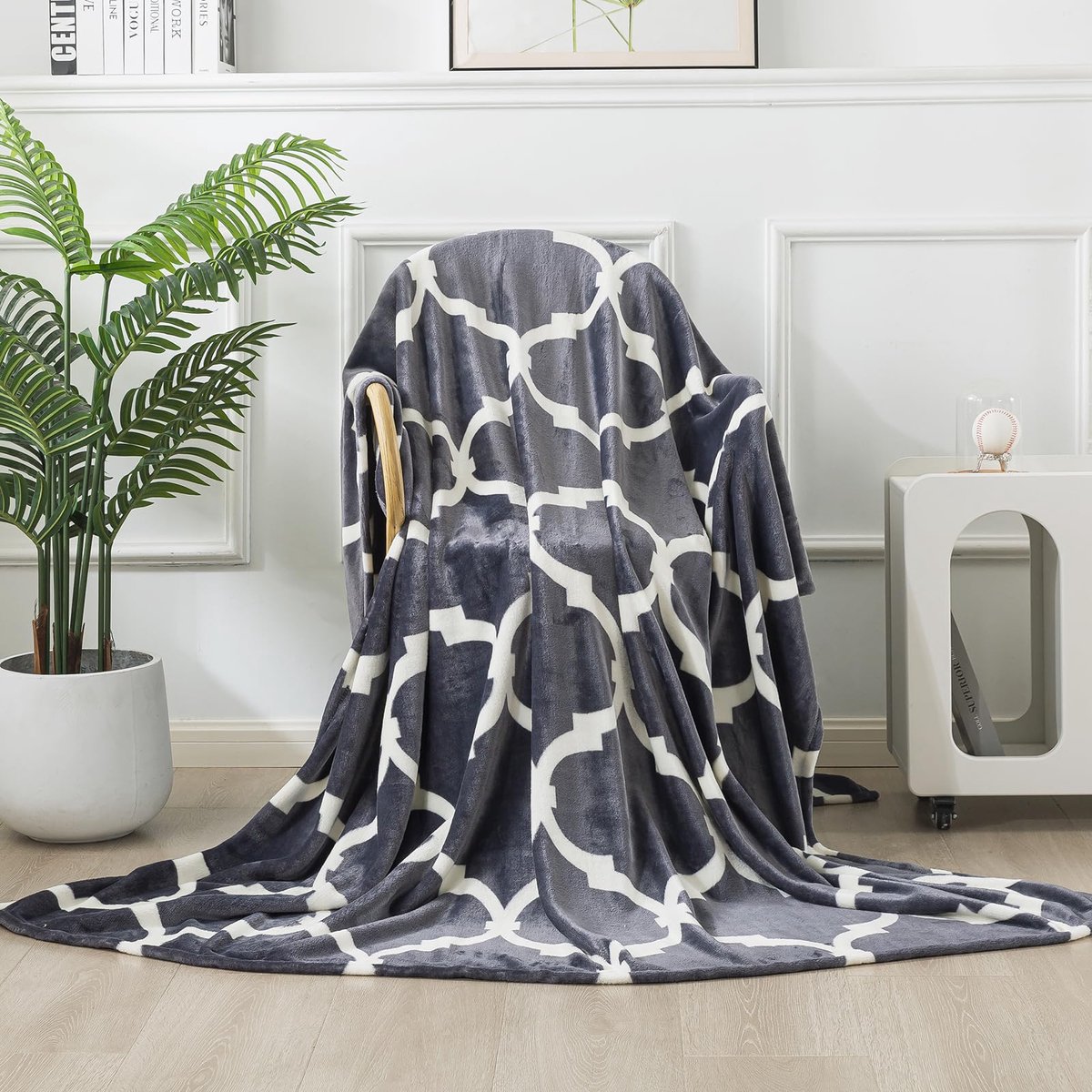 Plaid Dikke Fleece Deken 130x150 cm Grijs wit patroon Zacht en Warm Dubbele Beddeken en Flanellen Sofa Throw Dubbelzijdig Omkeerbaar