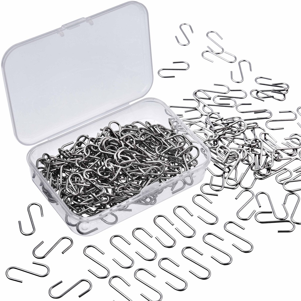 150 stuks mini-S-haken, connectoren, metaal, S-draad, haken, kleerhangers met opbergdoos voor doe-het-zelf handwerk, hangende sieraden, sleutelhangers en tags (22 x 8 mm)