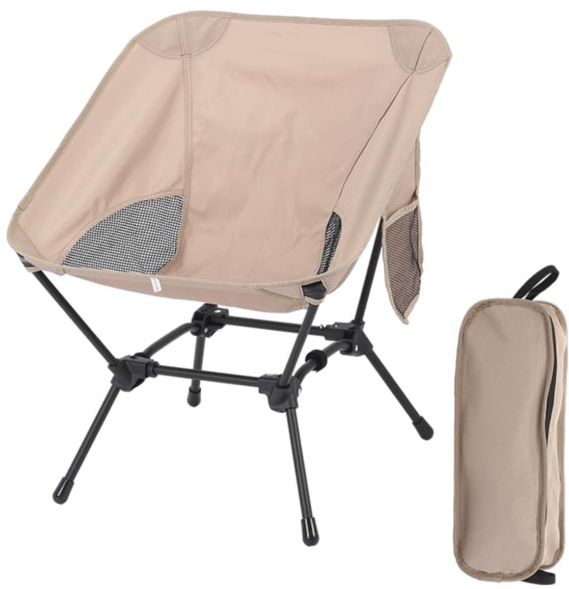 Campingstoel, lichte klapstoel, visstoel, inklapbaar, met zijzakken en draagvermogen 120 kg, kleine campingstoel voor wandelen, vissen, outdoor-activiteiten (1, kaki)