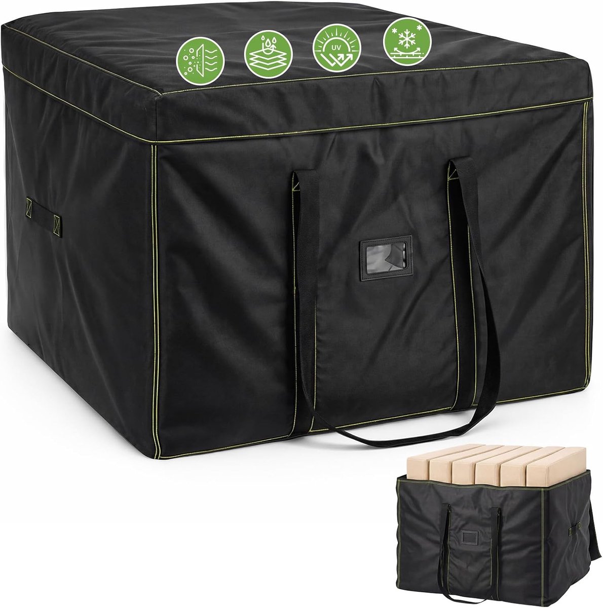 Opbergtas voor tuinkussens, 80 x 80 x 60 cm, opbergtas voor kussens, zitkussen, tuinkussenopslag, zacht 420D Oxford-weefsel, waterafstotend, verhuizingstas