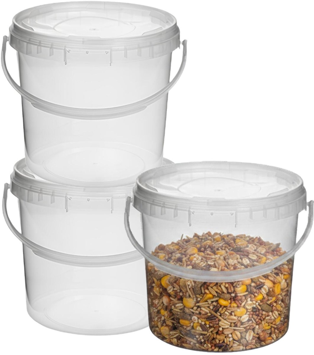 CM Opslag emmer/box met deksel en handvat - 3x - transparant - 3.7 liter - voedsel - dierenvoer - korrels - lege containers - wecken