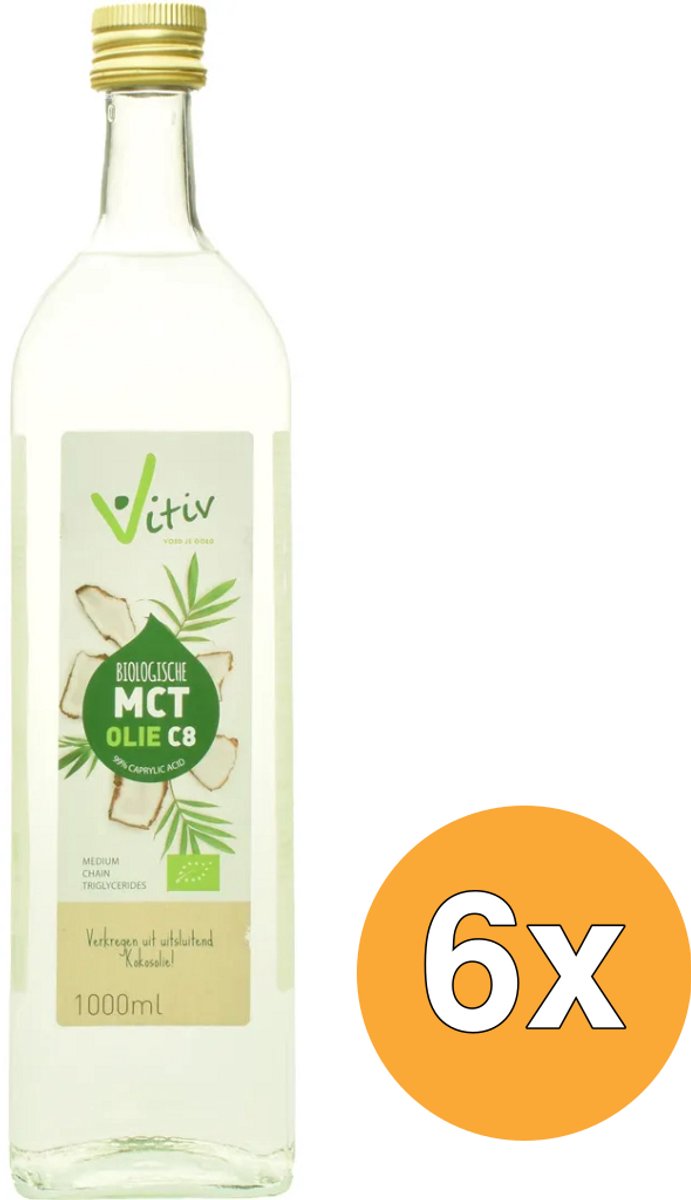 6x Vitiv Mct Olie C8 Coconut Pure 99% Caprylic Acid (1000 ml)