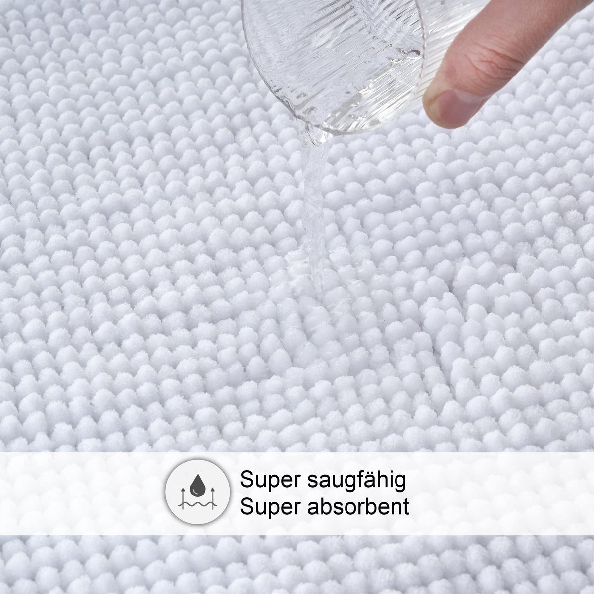Badmat Anti-Slip av soft Chenille | Super absorberend en machinewasbaar | Te combineren als badmat set | Voor de badkamer, douche, bad of als WC mat | Wit - 70x120 cm
