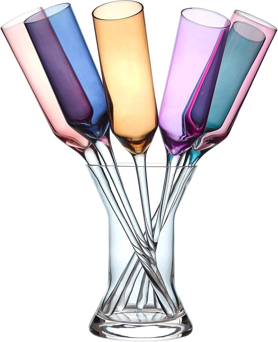 glas-champagne-set met vaas, set van 6 stijlvolle, kleurige, vloerloze partyglazen met vazenhouder, perfect voor champagne-, wijn- of prosecco-feestjes en sociale