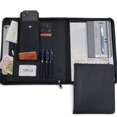 Dossier d'écriture en cuir A4 - Dossier de conférence - Dossier de documents A4 - Housse pour tablette et pochette pour ordinateur portable - Classeur à anneaux amovible - Luff Blue