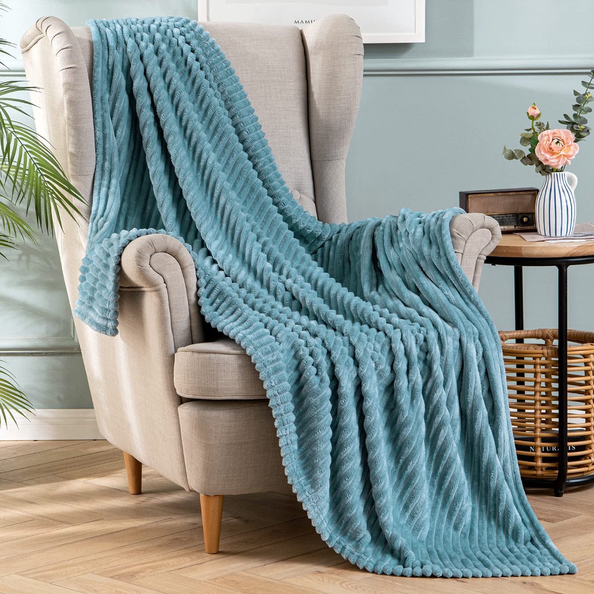Deken, flanel, velours, sprei, bank, kan in 4 seizoenen worden gebruikt, 1 stuk, zacht, warm, fleece, gordijn, 125 x 150 cm, blauw