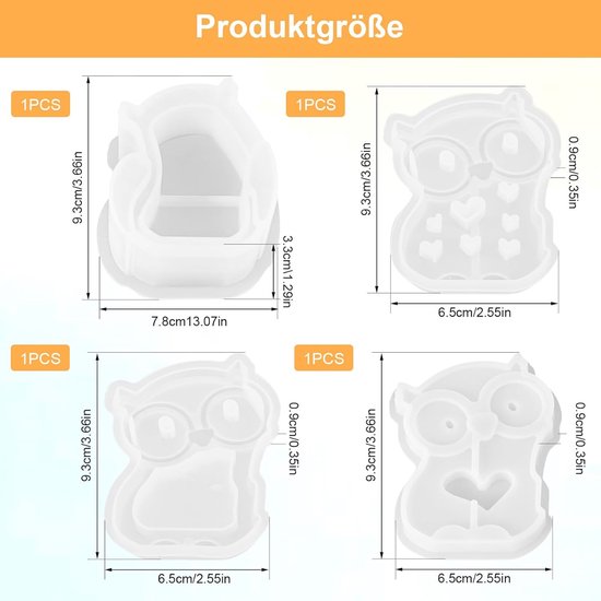 prota Siliconen gietvormen, uil, 4 stuks gietvormen, siliconen, 3D, uilen, kaarsvorm, siliconen met basis, siliconen vorm, lichten uil voor kaarsen, aromatherapie, handgemaakte zeep — afbeelding 5