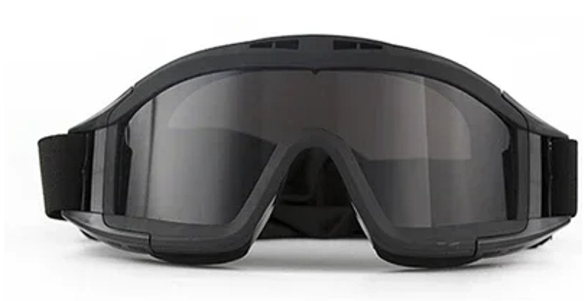 Nieuwe Airsoft tactische bril 3-lens winddicht stofdicht schieten motorcross motorfiets bergbeklimmen bril CS veilige bescherming (Grijze lens Zwart)