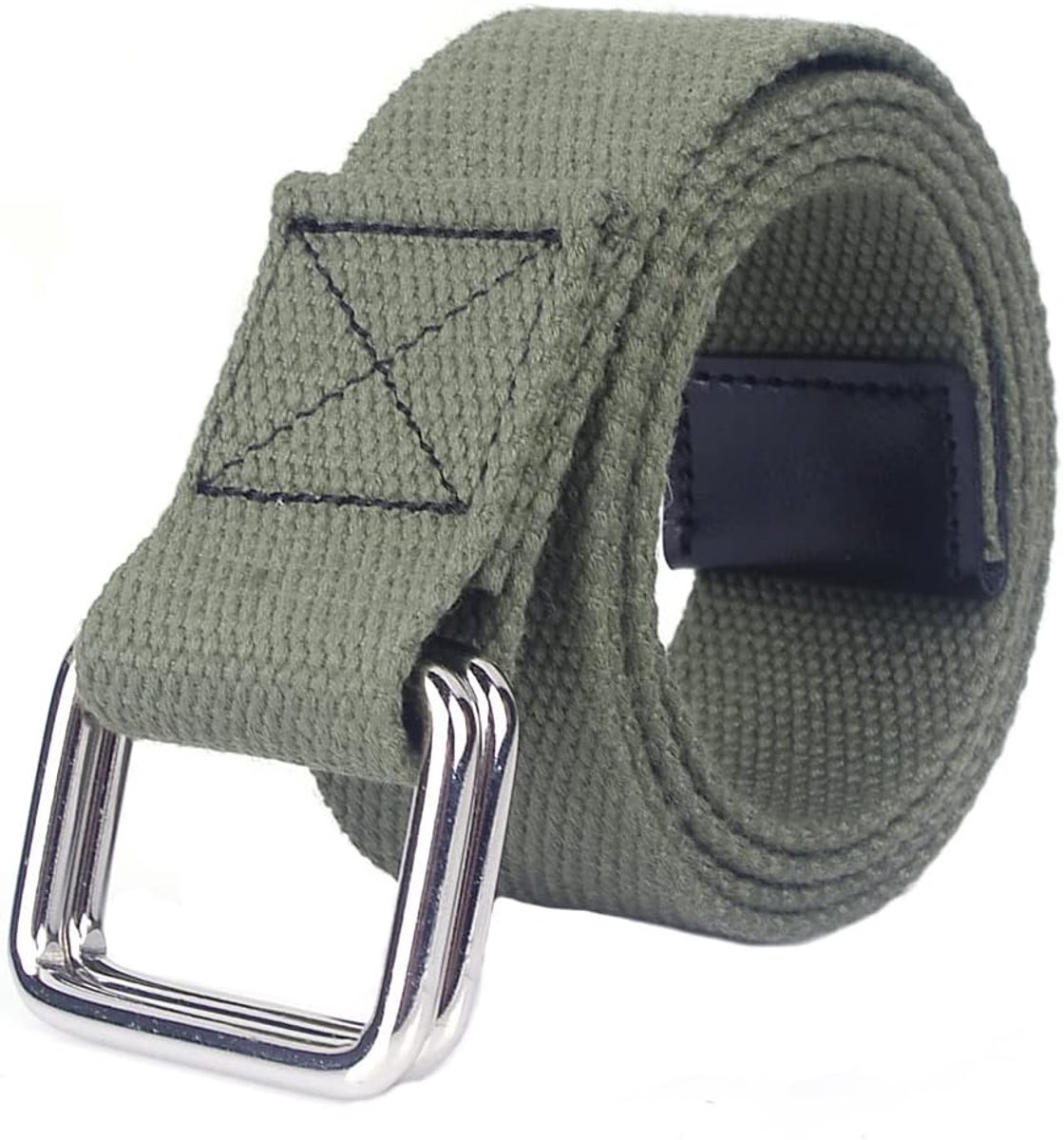 Uniseks canvasriem, verstelbare ongedwongen riem met dubbele ringgesp, 110 cm elastische riem voor spijkerbroeken