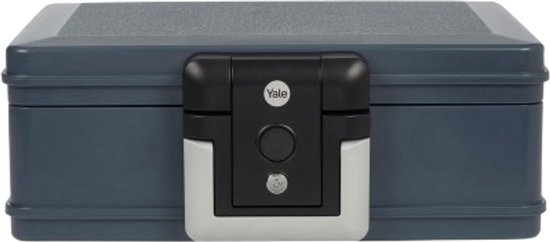 Grijze Yale koffer met een zwarte en zilverkleurige sluiting.