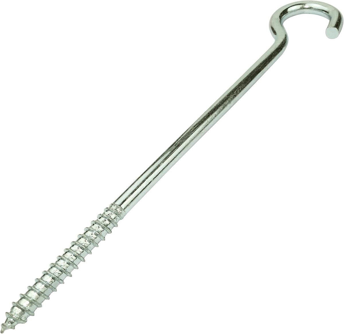 Haken schuine oogschroeven voor schroeven Ø8x150mm in vorm C - open haak met zelftappende schroef - van verzinkt staal - kleur zilver