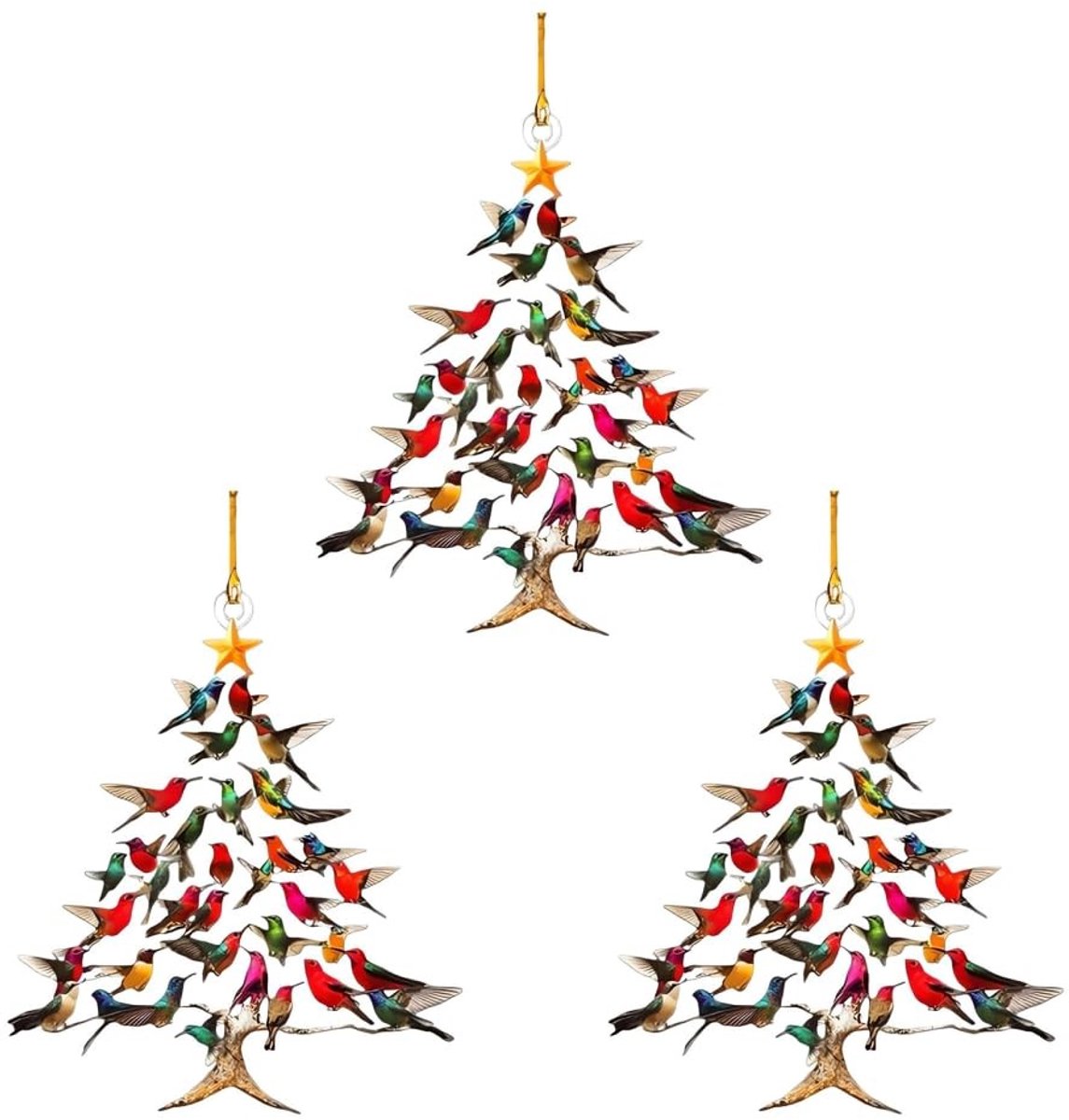 Dailygoods- Kolibrie Kerstversiering 3 Stuks - Kleurrijke Boomversiering - 8 cm Decoratie - Acryl Materiaal - Lichtgewicht en Onbreekbaar - Kerstornament