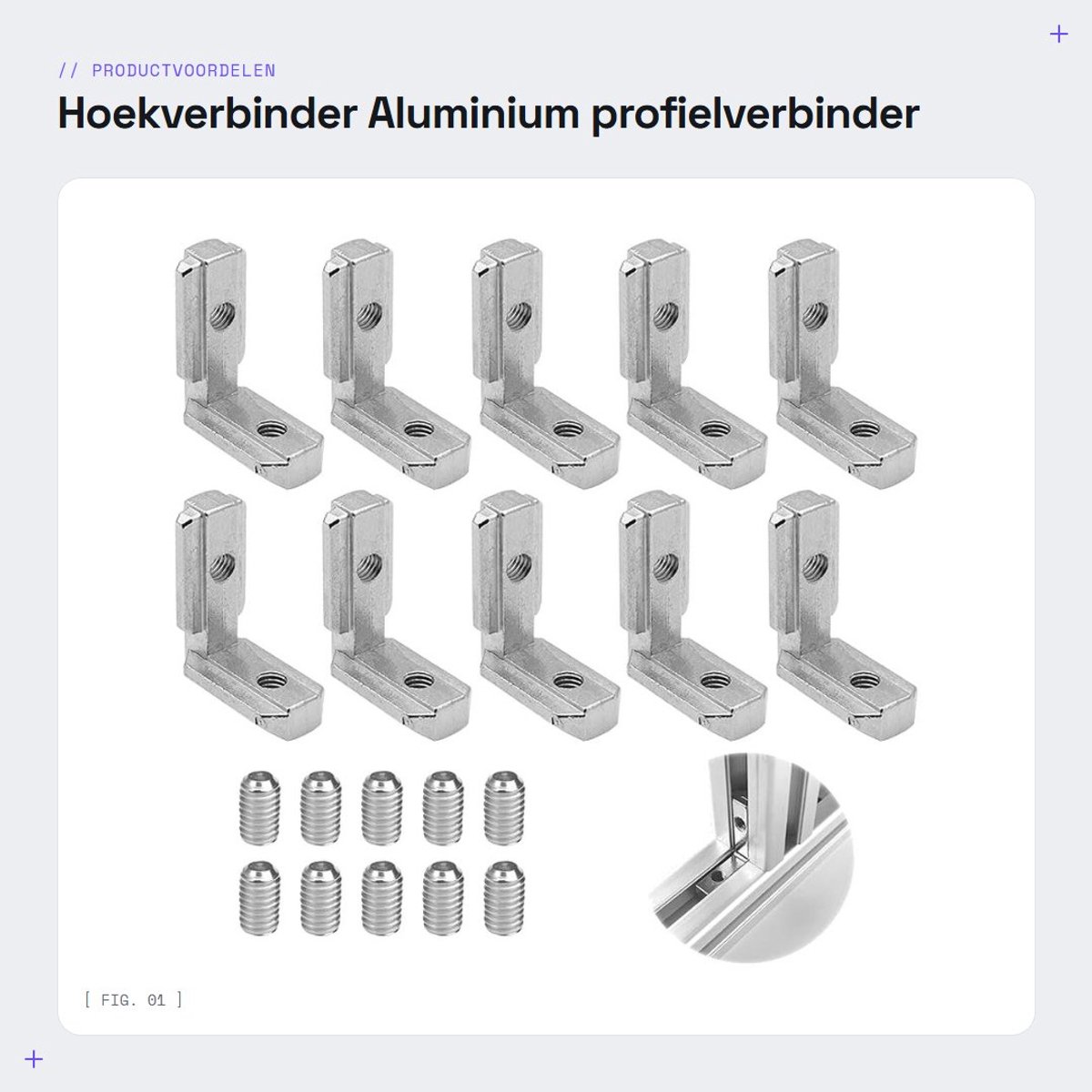 Dailygoods- Hoekverbinder 90° L-vorm - Aluminium Profielconnector - Zinklegering - 10 Stuks - Inclusief Schroeven - Afmetingen 31x15,1x37 mm