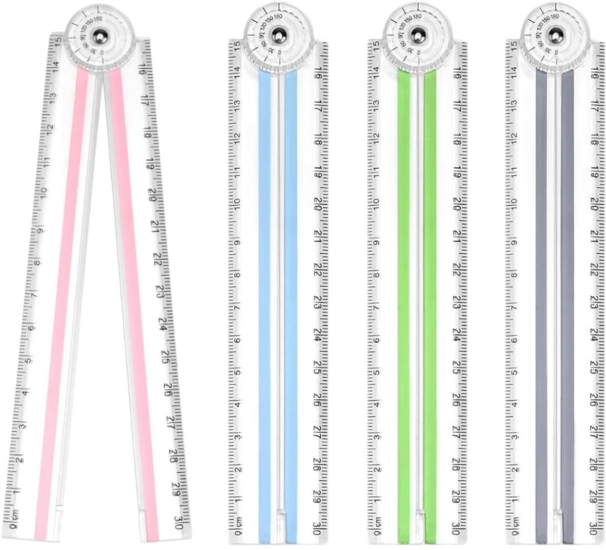 Dailygoods - 4 stuks opvouwbare liniaal 30 cm, kunststof liniaal opvouwbare liniaal, klapliniaal met hoeklijn, heldere meetliniaal, rechte liniaal voor kantoor leerlingen stationaire studenten