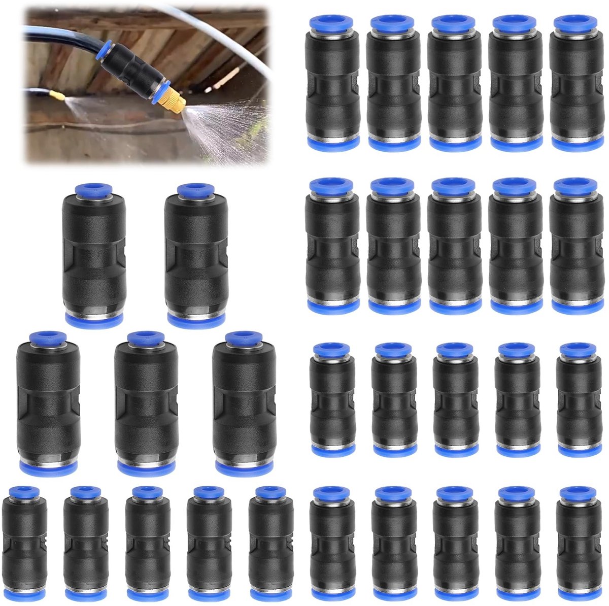 Dailygoods- Pneumatische Connectoren 30 Stuks - Push In/Push To Connectoren - Reduceerstukken - Luchtslang - Dichte Aansluiting - Lichtgewicht en Draagbaar - Luchtconnector