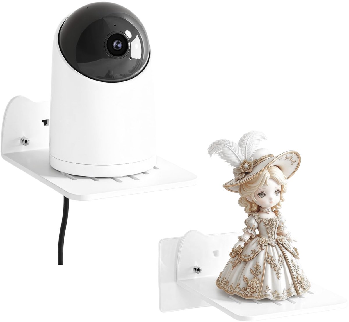 wandrek, wit metaal, 12 cm, zwevend rek met draadgat, wandplank zonder boren voor woonkamer, slaapkamer, smart luidspreker, smart monitoring, opslag, set van 2